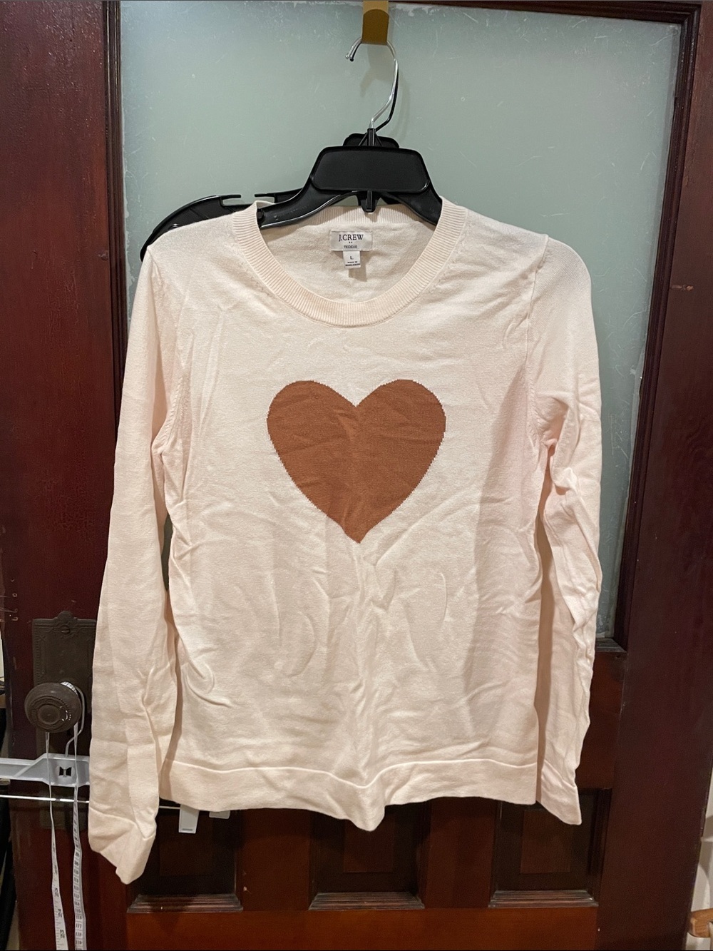 J. Crew Cream Sweater with Brown Heart Motif